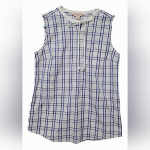 Brooks Brothers Plaid Sleeveless Pullover Blouse With Tie And Buttons